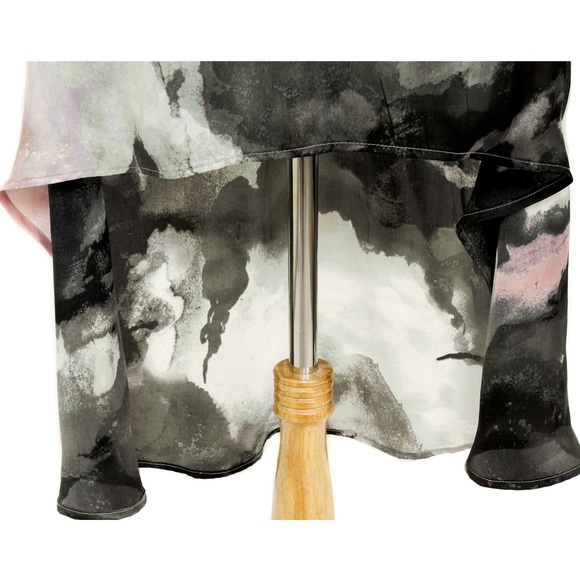 MINKPINK Gray Watercolor Plunging Neckline Lace-Up Back Hi Low Tunic Dress - Picture 6 of 7